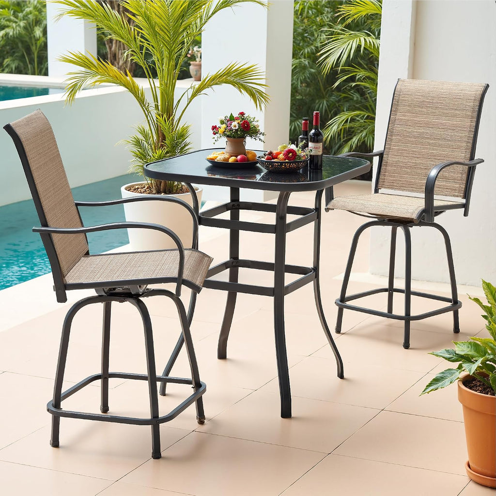 Devoko Patio Bar Stools Set of 2 All-Weather Outdoor Patio Furniture Set Counter Height Tall Patio Swivel Chairs for Bistro, Lawn, Garden, Backyard