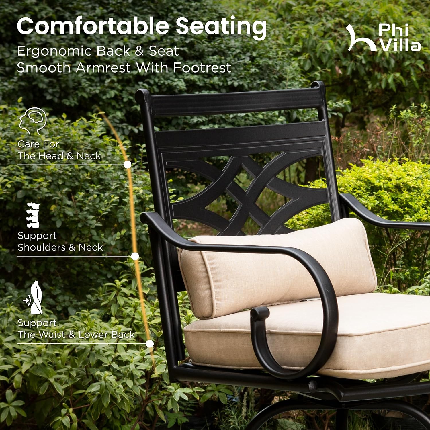PHI VILLA 3 Piece Patio Bar Set,Outdoor Bar Table and Chairs Set, Strong and Heavy Duty Outdoor Bar Set with Cushion and Pillow，2PC Swivel Bar Stools with Square Bar Height Table