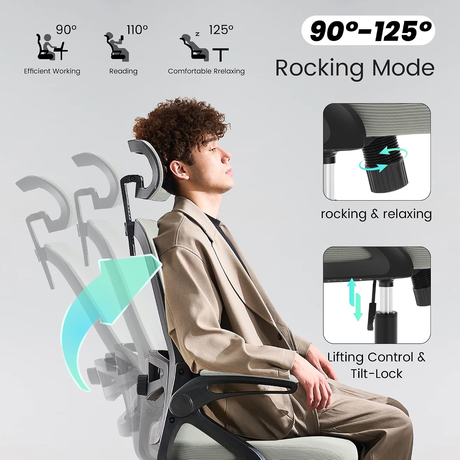 Fizzin Ergonomic Office Chair, 400 LBS Computer Chairs with Adjustable Lumbar Support, Breathable Mesh Desk Chair Ergonomic with Thickened Cushion, Comfy Home Office Desk Chair (Dark Gray)