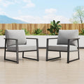 PHI VILLA Patio Furniture Metal Armchair,2 PCS All-Weather Outdoor Contemporary Sofa Chair,Black Frame with Textilene Cushion（Backyard ICON Collection）