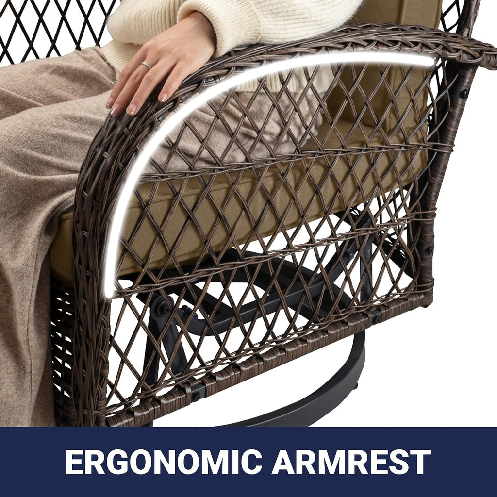 Allewie Patio Furniture Set, 3 Piece Wicker Patio Bistro Set Swivel Rocking Chairs Set of 2 with Coffee Table Outdoor Rattan Conversation Chairs for Porch Backyard Poolside, Khaki