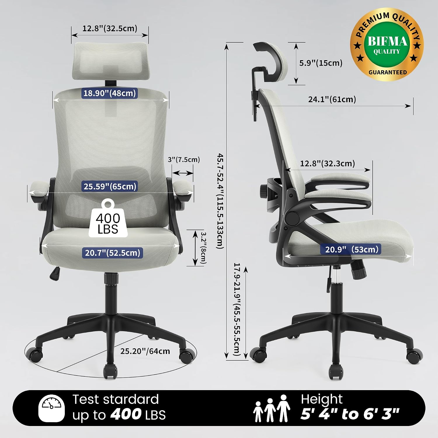 Fizzin Ergonomic Office Chair, 400 LBS Computer Chairs with Adjustable Lumbar Support, Breathable Mesh Desk Chair Ergonomic with Thickened Cushion, Comfy Home Office Desk Chair (Dark Gray)