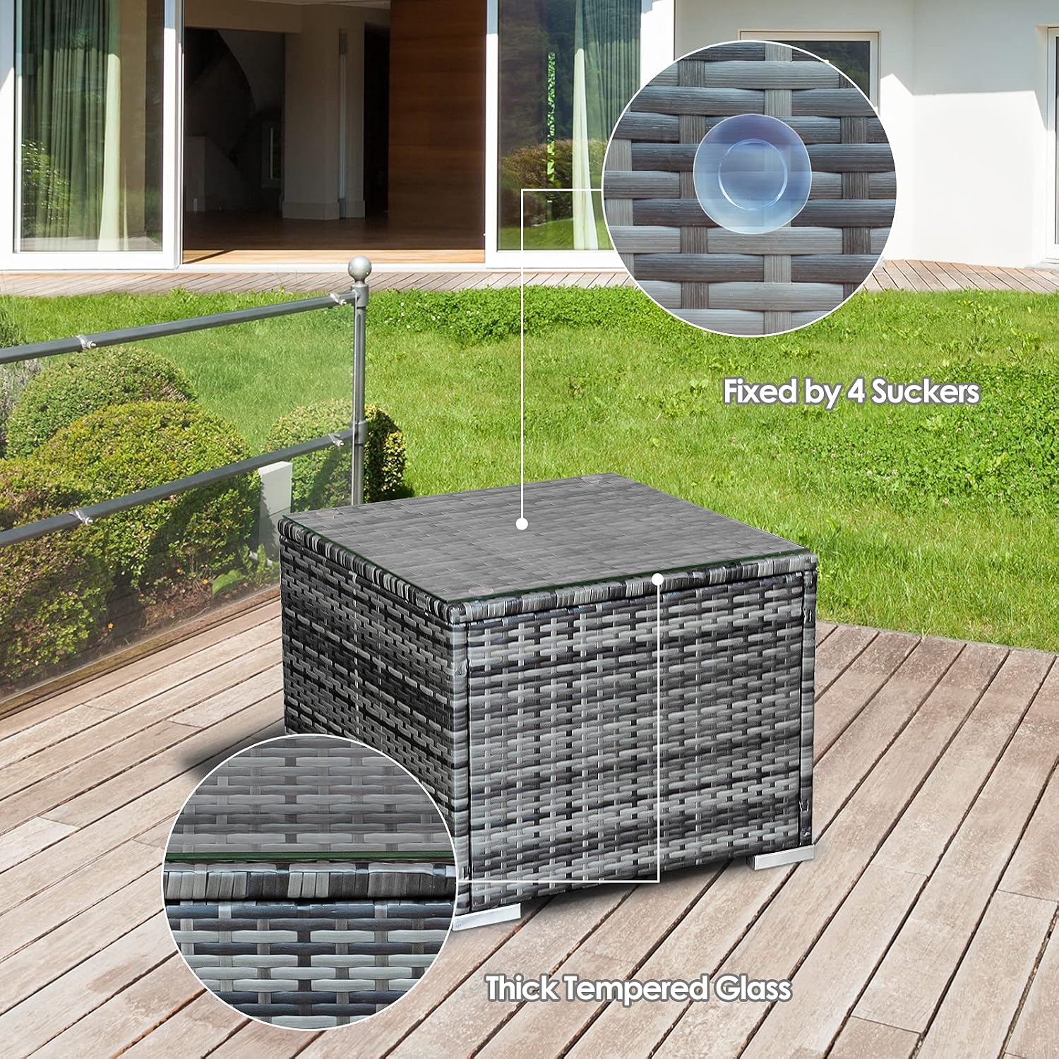 HAPPYGRILL 3 PCS Patio Conversation Set Outdoor Rattan Wicker Sofa Set with Coffee Table Patio Furniture Set with Soft Cushions for Balcony Porch Backyard Garden