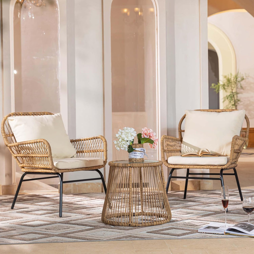 NICESOUL® 6 Pcs Boho Outdoor Patio Furniture Set, High Back L-Shaped Outdoor Couch with Ice Bucket Table, Sturdy Comfy Wicker Sectional Sofa for Garden Balcony Deck Porch or Backyard, Beige