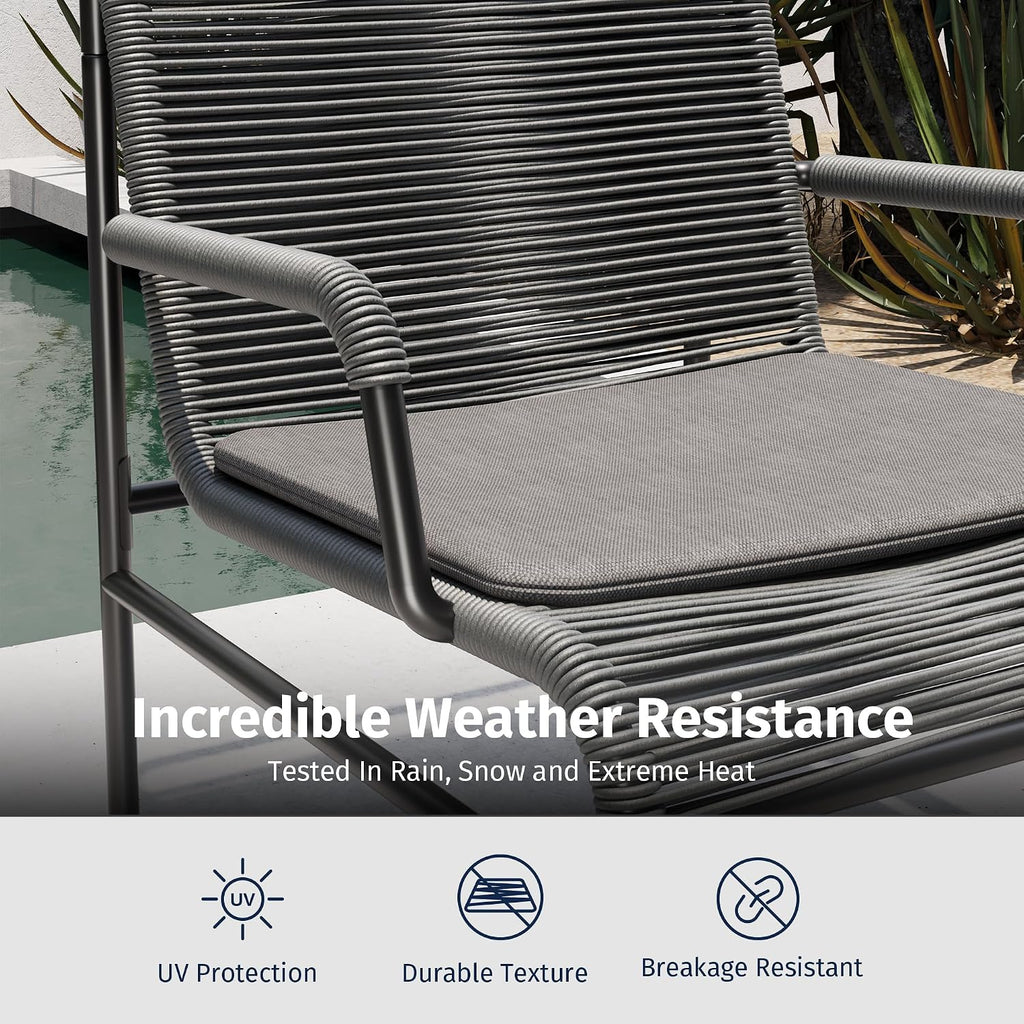 East Oak 4 Piece Patio Furniture Set, Outdoor Furniture with PE Wicker Rattan Chairs and Coffee Table, Modern Patio Conversation Set with Soft Pad for Garden, Backyard and Porch, Misty Grey