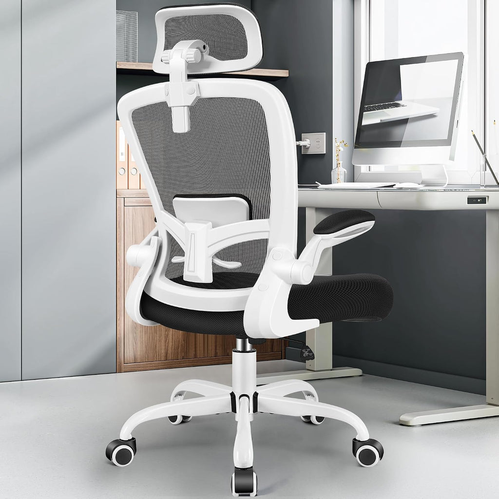 FelixKing Office Chair, Desk Chair with Adjustable Lumbar Support, Ergonomic Computer Chair with High Back and Armrest, Adjustable Height Gaming Chair Home Office Swivel Chair(White)