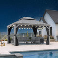 PURPLE LEAF 11' x 13' Hardtop Aluminum Gazebo with Double Metal Roof Heavy Duty All Weather Permanent Gazebo for Pool Patio Deck Lawn Garden All Weather Outdoor Pavilion Gazebos, Light Grey