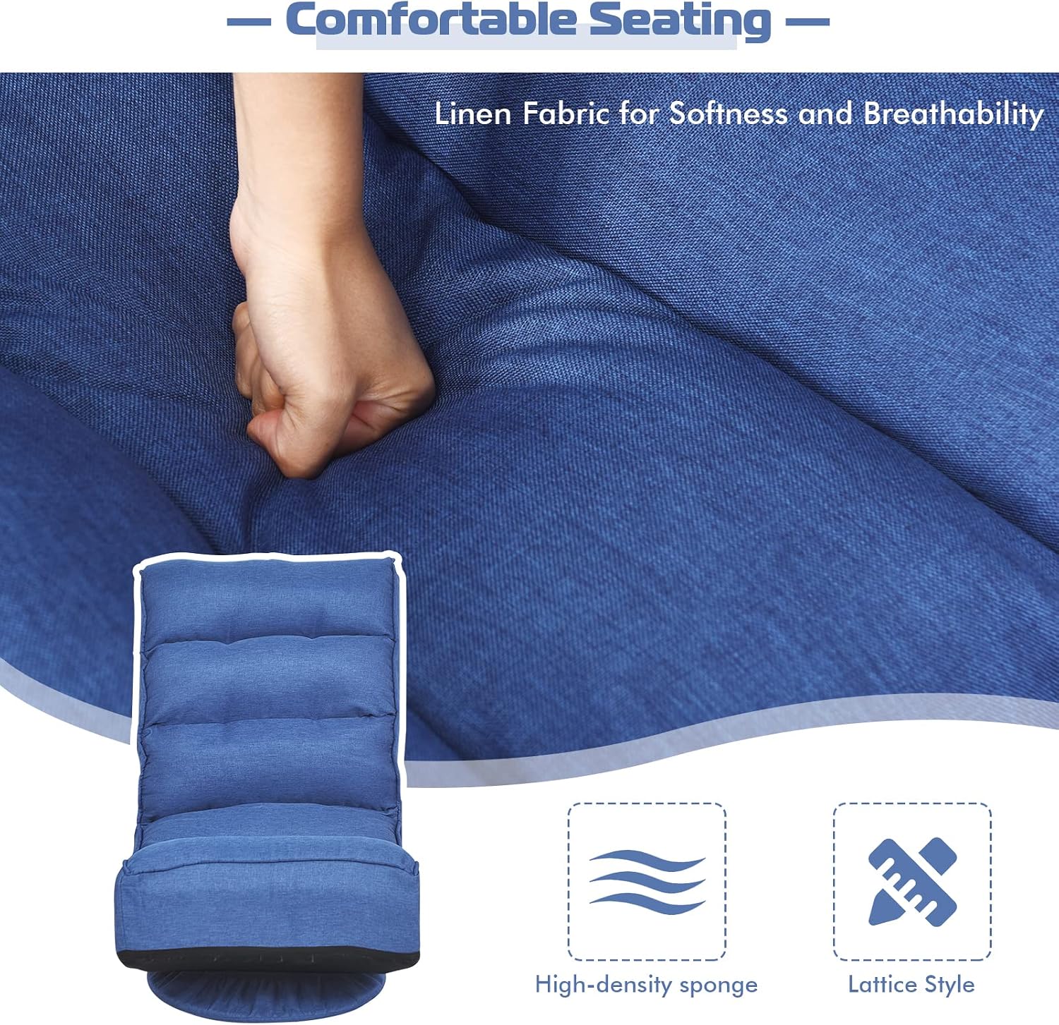 COSTWAY Folding Floor Chair, Adjustable 5-Position Video Gaming Chair with 360 Degree Swivel, Detachable Cover, Padded Backrest, Multipurpose Living Room Floor Lounger for TV, Reading, Playing (Navy)