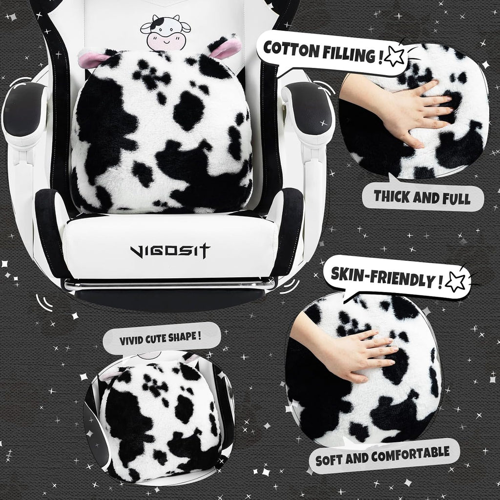 Vigosit Cute Gaming Chair with Footrest - Ergonomic Computer Chair Cow Print Design, High Back PU Leather Office Chairs with Lumbar Support for Adults