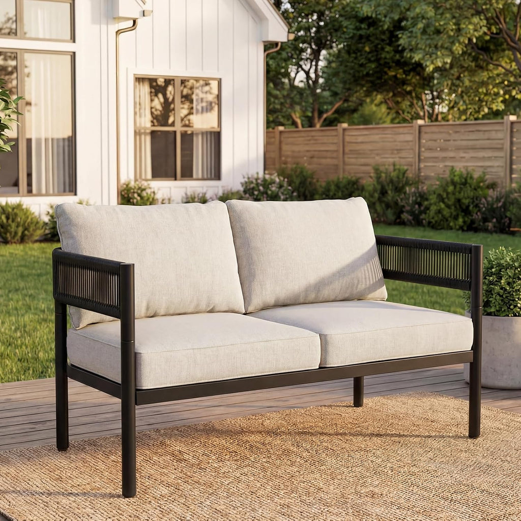 Gand Patio Outdoor Loveseat,Wicker Conversation Set with Thick Cushion for Porch, Garden, Yard