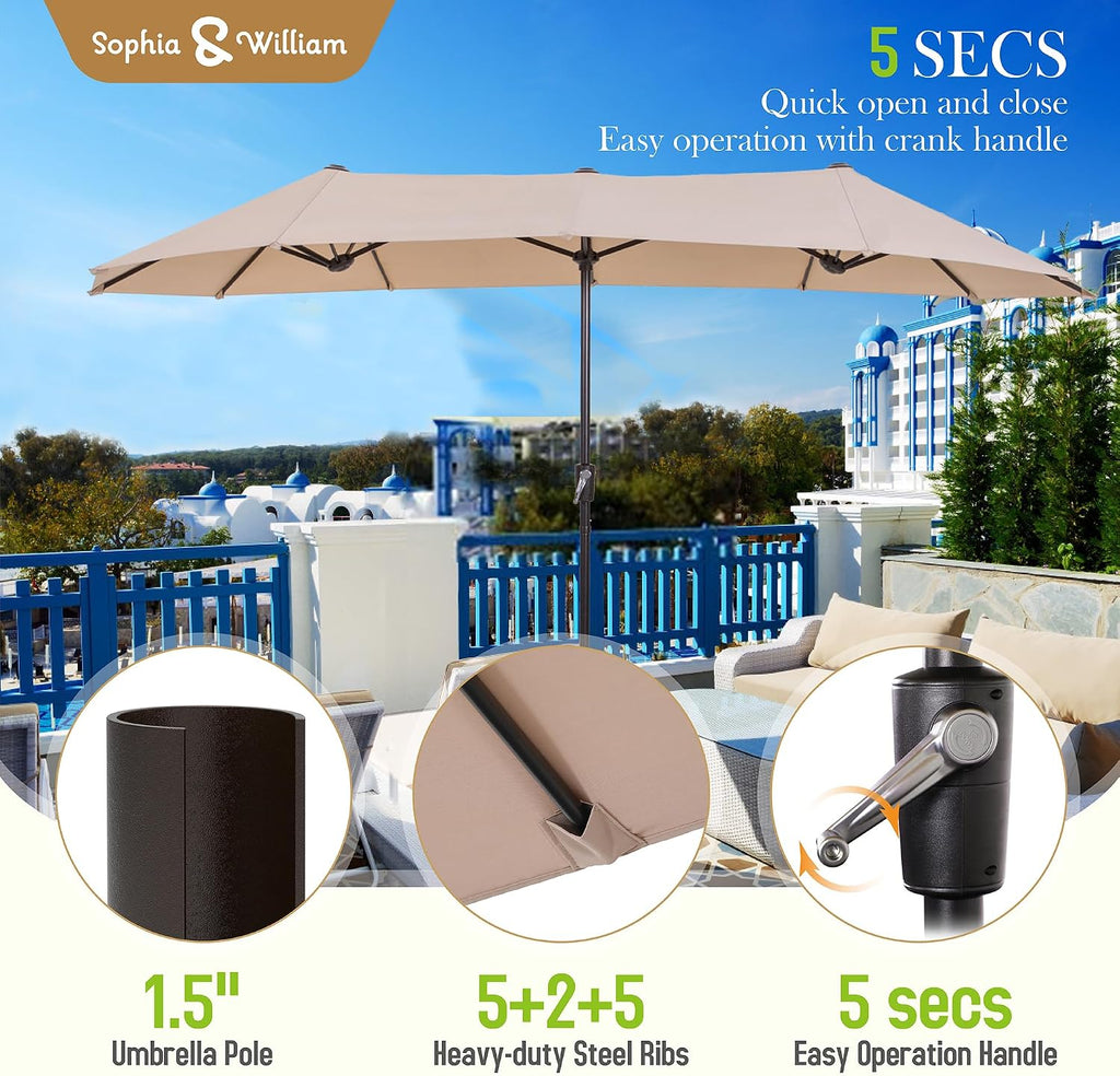 Sophia & William Patio Set with Umbrella 8 Pieces Outdoor Dining Set for 6 with 13ft Large Patio Umbrella Beige, 6 x Swivel Patio Chairs with 59' Dining Table for Lawn Garden