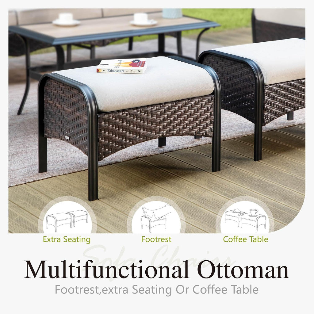 Sophia & William Patio Furniture Set with Fire Pit Table, 6 PCS Metal Outdoor Conversation Set with Fire Pit Table, 2 Sofa Chairs,2 Ottoman, 3-Seater Couch for Outdoor Seating, Backyard, Porch(Beige)