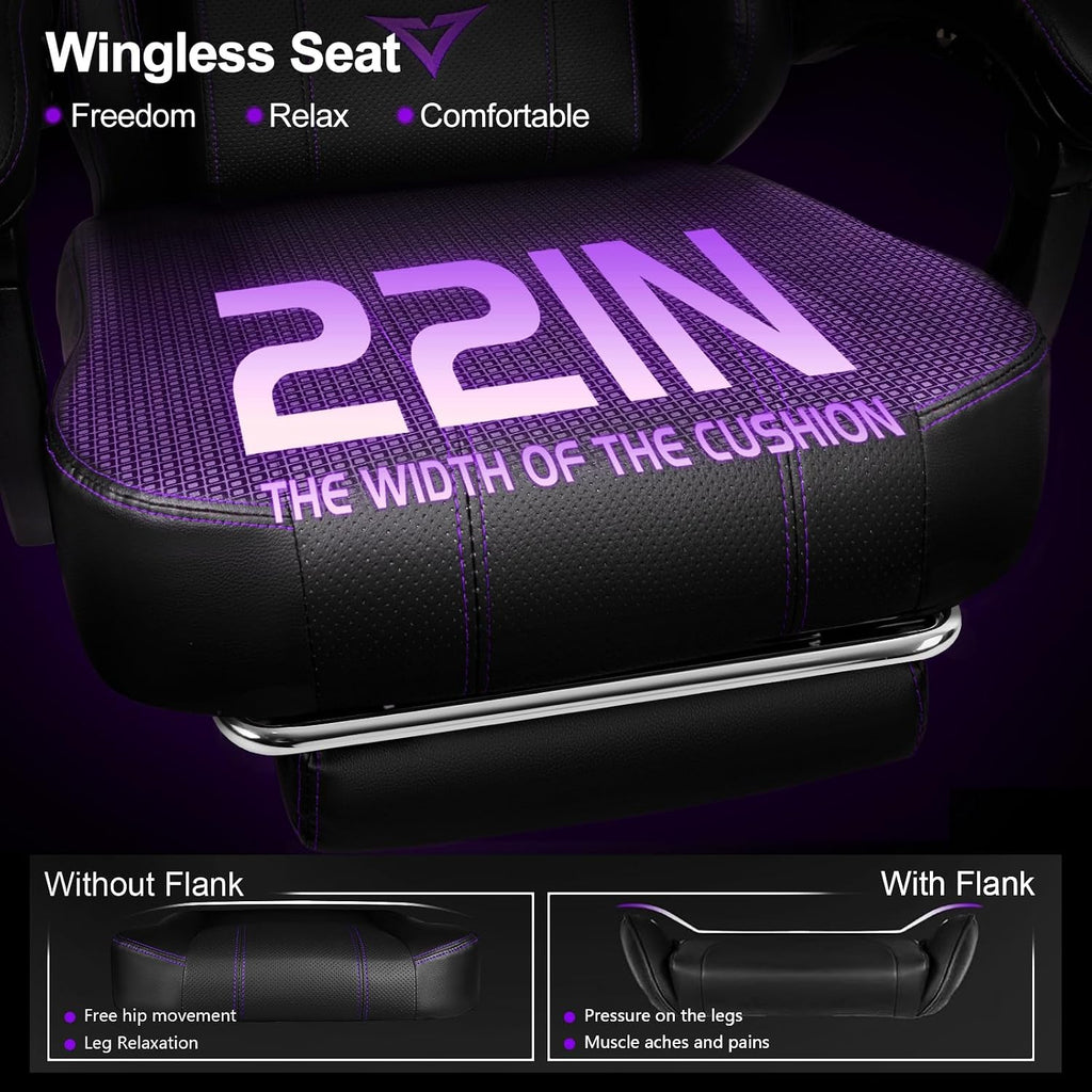 VITESSE Big and Tall Gaming Chair 400lb Weight Capacity with Footrest, Ergonomic Video Game Chair for Adults with Oversized Headrest and Lumbar Pillow, Computer Chair Gaming for Office (Black+Purple)