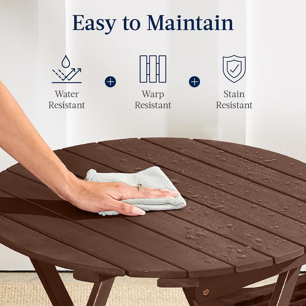 Best Choice Products 3-Piece Acacia Wood Bistro Set, Folding Patio Furniture for Backyard, Balcony, Deck w/ 2 Chairs, Round Coffee Table, Teak Finish - Brown