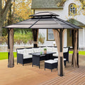 MELLCOM 10'x12' Hardtop Gazebo with Double Roof, Anti-Rust Coating Iron Top Metal Gazebos with Curtains and Netting, Hook Design Waterproof Canopy for Patios, Gardens, Lawns, and Backyards