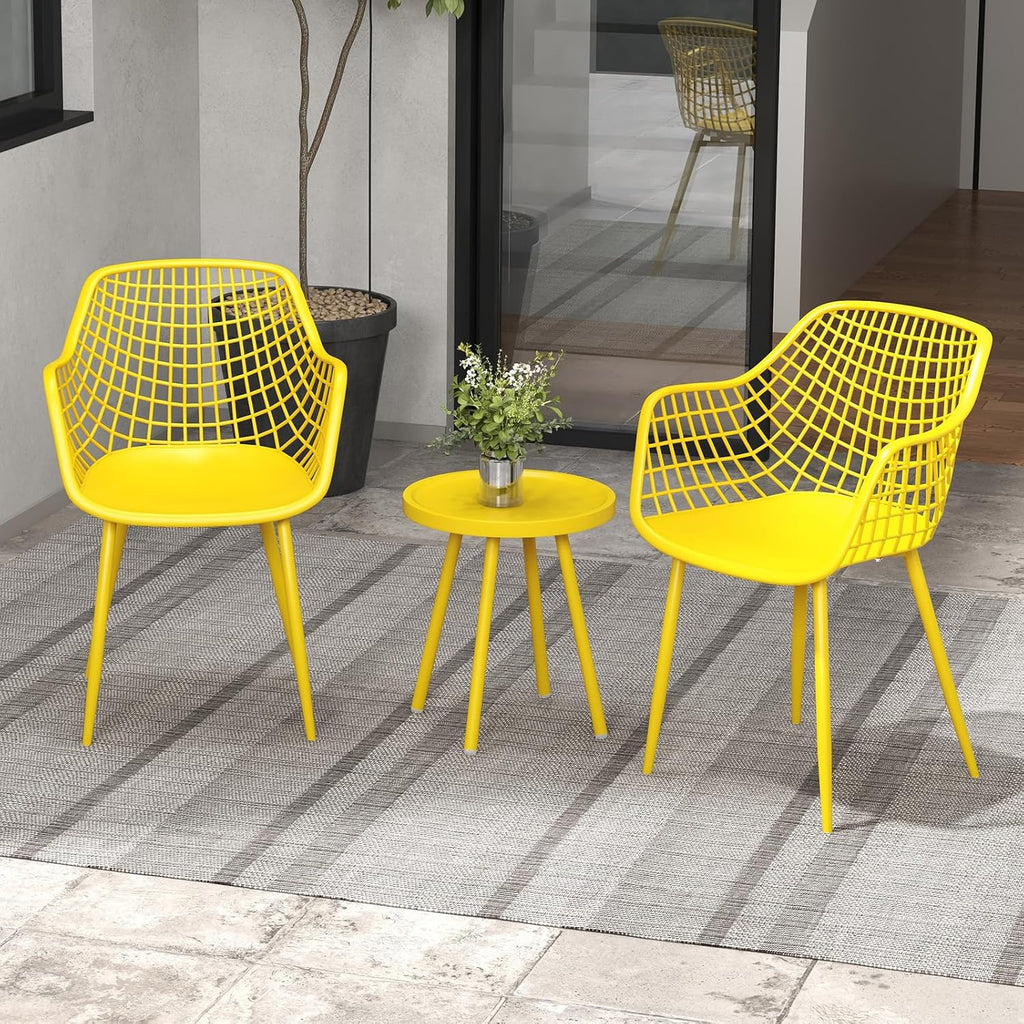 Giantex 3 Piece Patio Furniture Set, Outdoor Bistro Table and Chairs Set of 2, PP Seat & Metal Legs, Small Conversation Set for Balcony Front Porch Deck Backyard Lawn (Lemon Yellow)