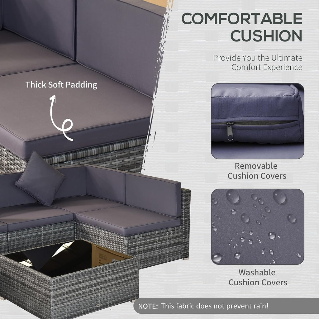 Outsunny 7-Piece Patio Furniture Sets Outdoor Wicker Conversation Sets All Weather PE Rattan Sectional Sofa Set with Cushions & Tempered Glass Desktop, Grey