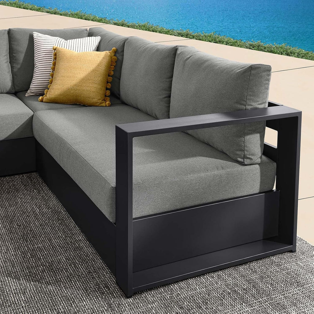 Modway Tahoe Aluminum 3-Piece Outdoor Patio Furniture Gray Charcoal, Modular Sectional Sofa Set with Weather-Resistant Cushions, Ideal for Deck, Backyard Poolside