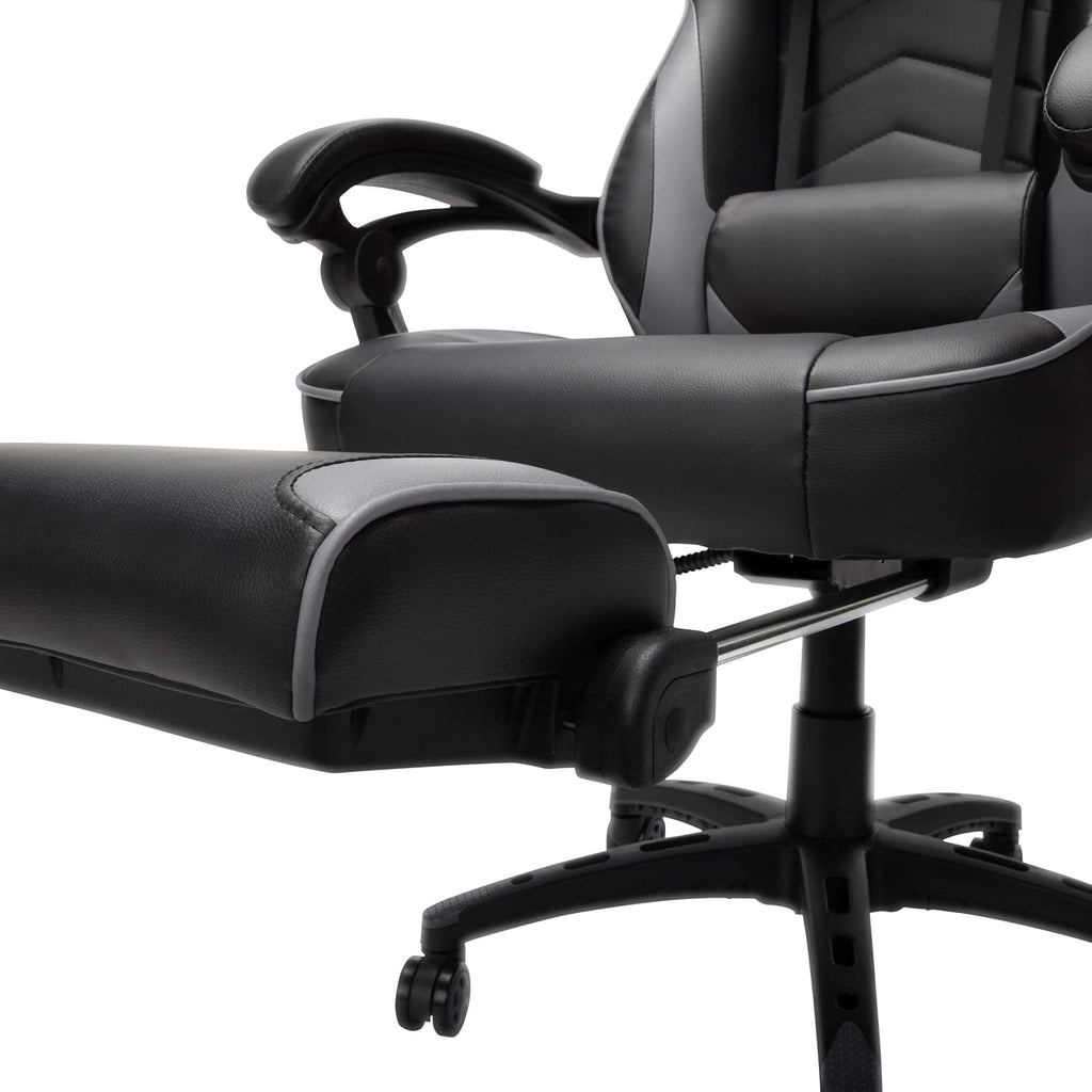 RESPAWN 110 Ergonomic Gaming Chair with Footrest Recliner - Racing Style High Back PC Computer Desk Office Chair - 360 Swivel, Adjustable Lumbar Support, Headrest Pillow, Padded Armrests - 2019 Grey