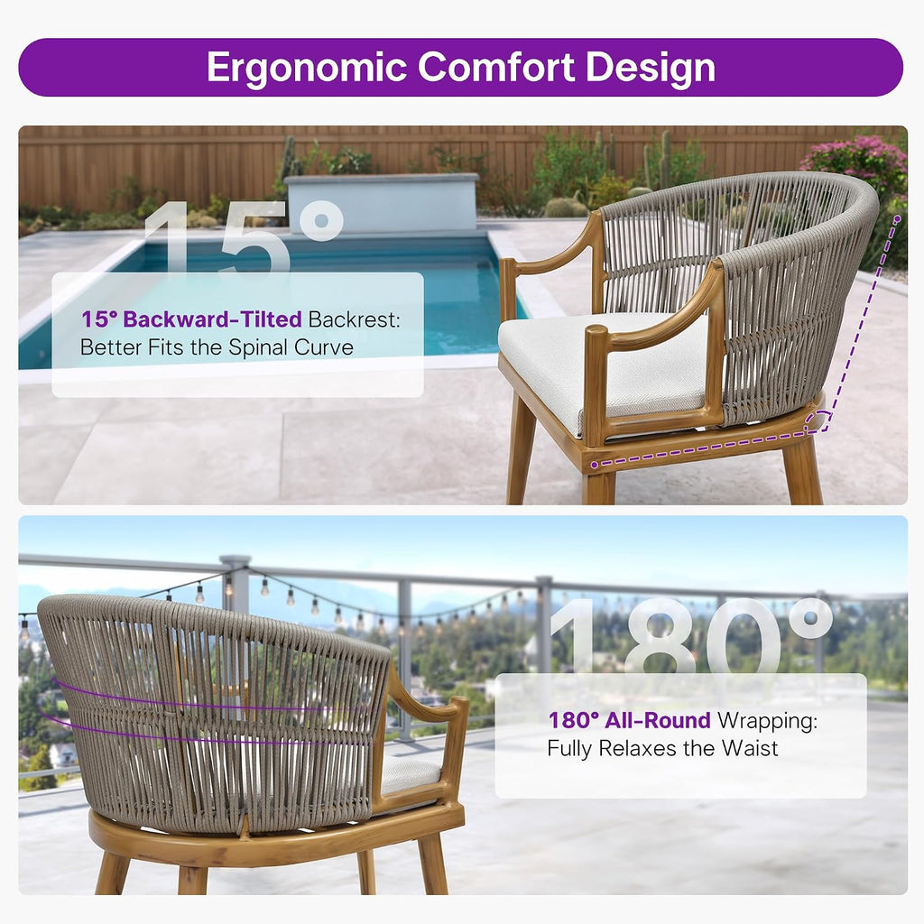 PURPLE LEAF 9 Pieces Outdoor Dining Set All Weather Wicker Patio Dining Set with Rectangular Aluminum Table and Modern Armrest Dining Chairs for Garden Deck Backyard Kitchen, Teak