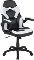 Flash Furniture X10 High-Back LeatherSoft Racing Style Gaming Chair with Flip-Up Arms, Ergonomic Padded Swivel Computer Chair, White/Black
