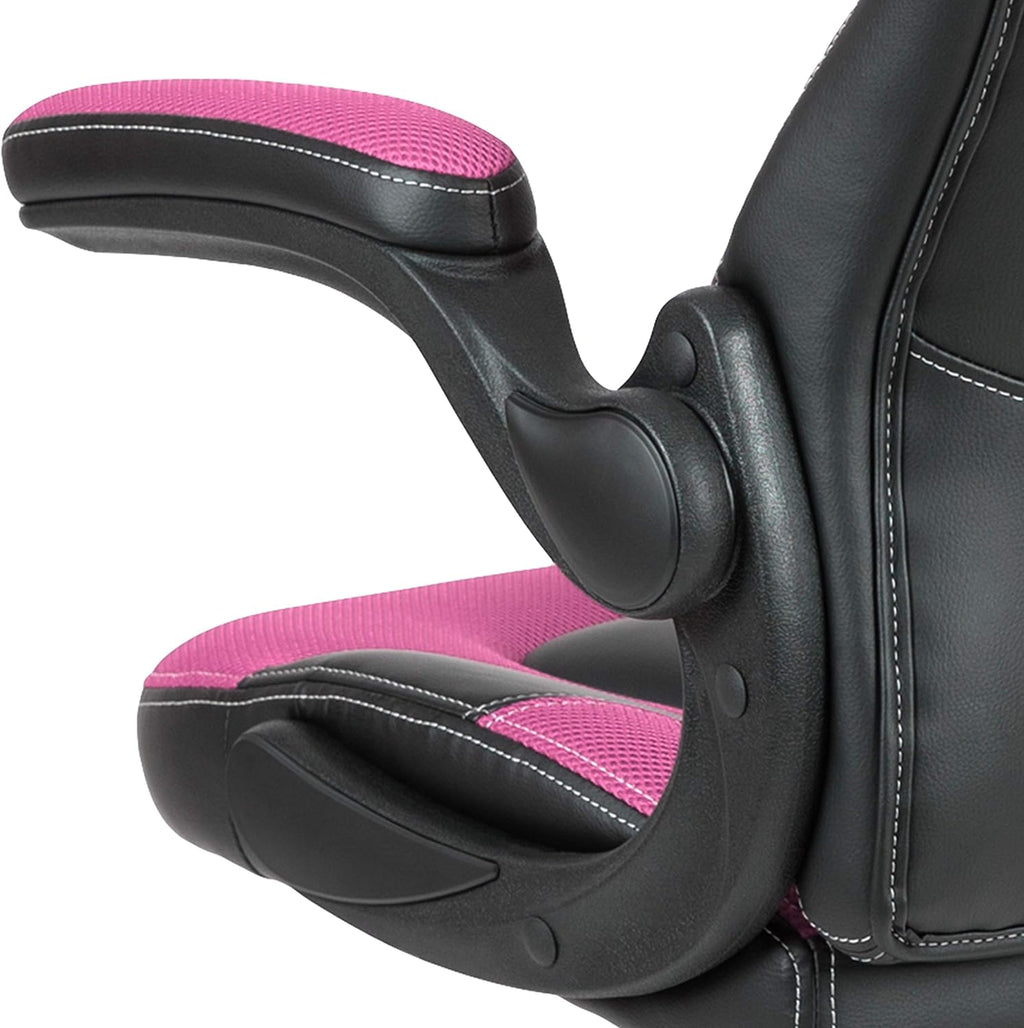 Flash Furniture X10 High-Back LeatherSoft Racing Style Gaming Chair with Flip-Up Arms, Ergonomic Padded Swivel Computer Chair, Pink/Black
