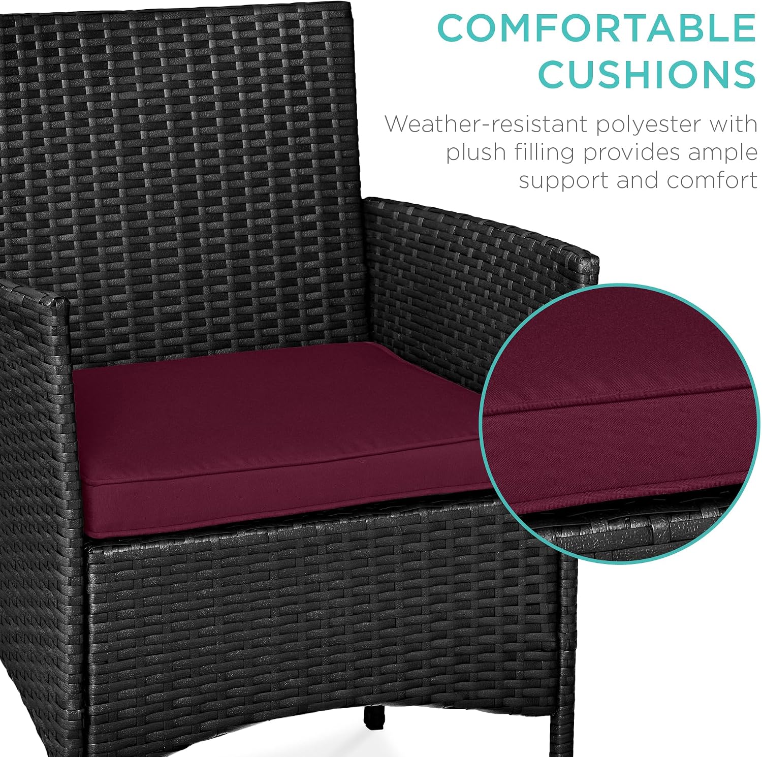 Best Choice Products 3-Piece Outdoor Wicker Conversation Bistro Set, Space Saving Patio Furniture for Garden w/Side Table - Black/Deep Burgundy
