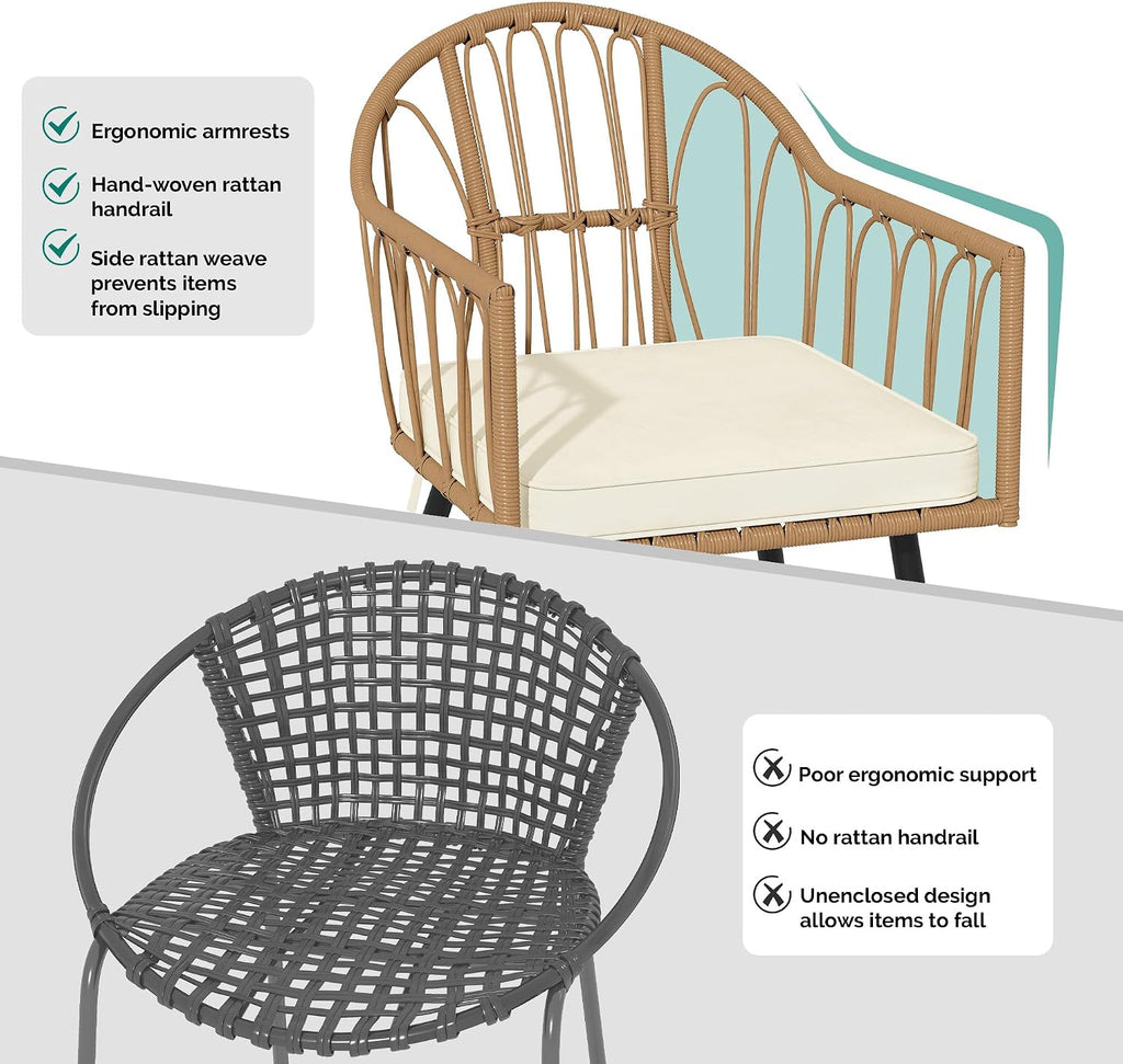 YITAHOME 4 Pieces Rattan Wicker Dinning Chairs, Outdoor Indoor Patio Furniture Set with Cushion and Curved Back All Weather Bistro Chair for Garden Backyard Porch Poolside Restaurant (Beige)