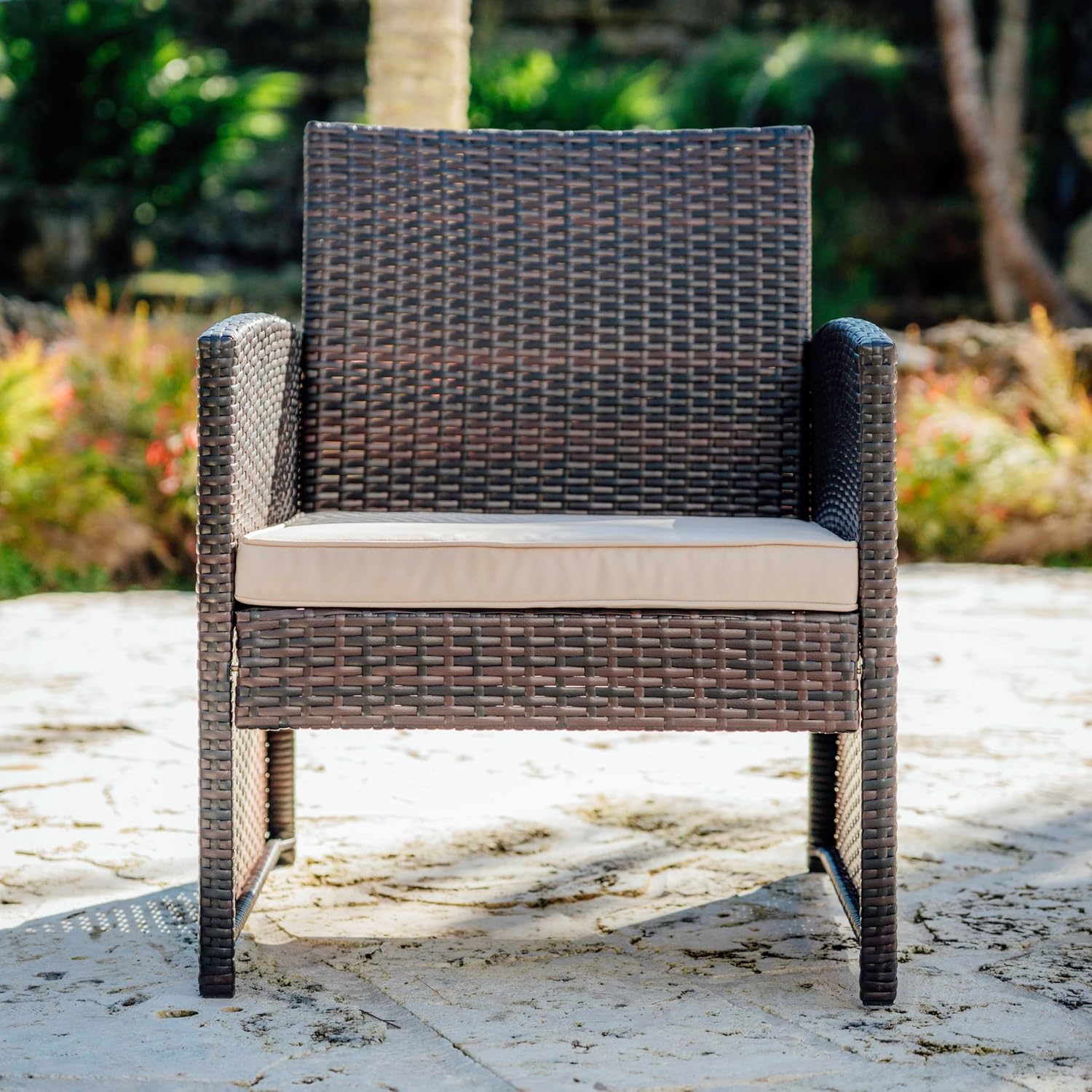 Nestl Wicker Patio Furniture Set - 3 Piece Bistro Table and Chairs Set of 2, Front Porch Furniture Set, Patio Chairs Set of 2, Outdoor Patio Set, Patio Conversation Sets (Brown/Beige)