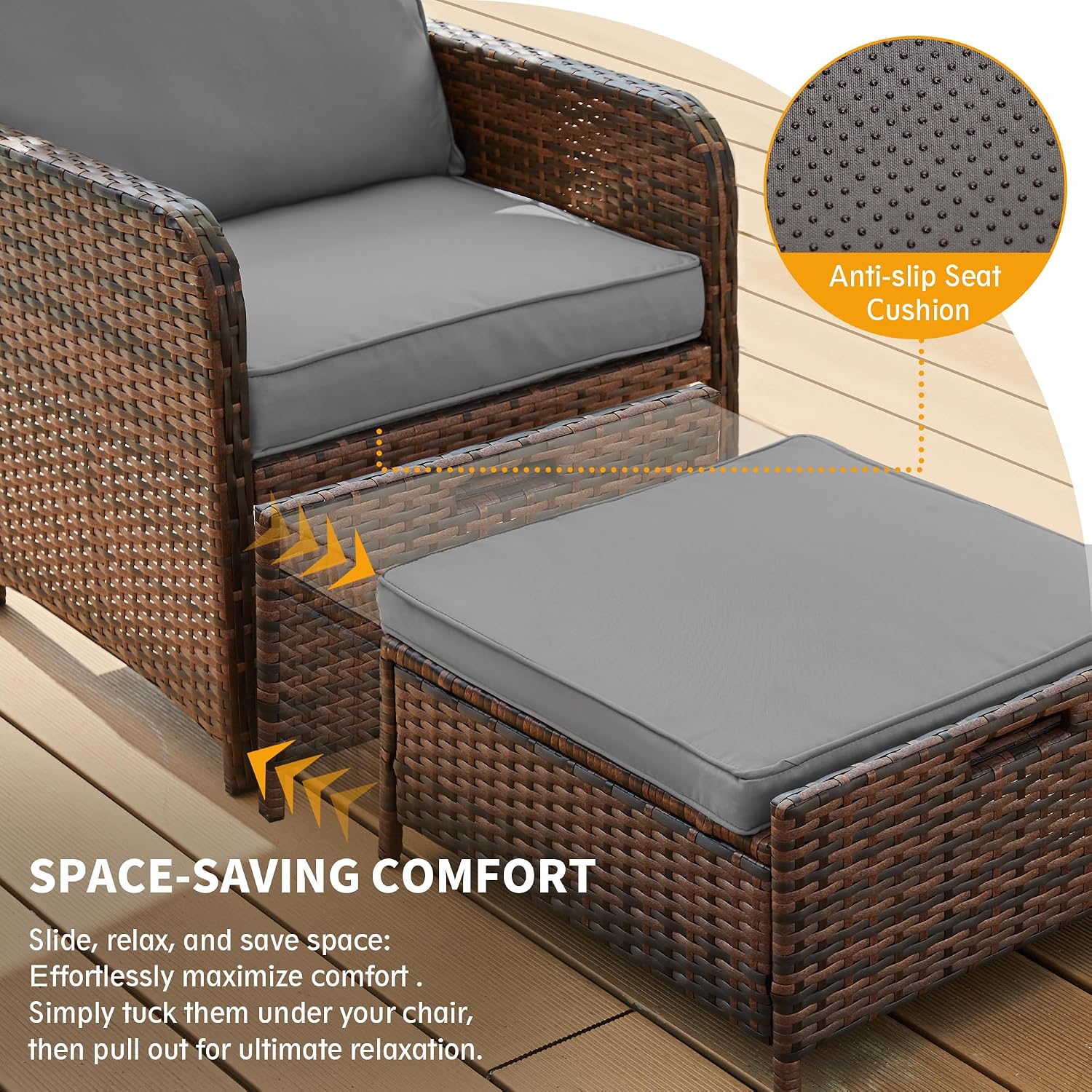 UDPATIO Balcony Furniture Patio Chairs with Ottoman, 5 Piece Wicker Patio Furniture Set with Footrest for Front Porch Small Space