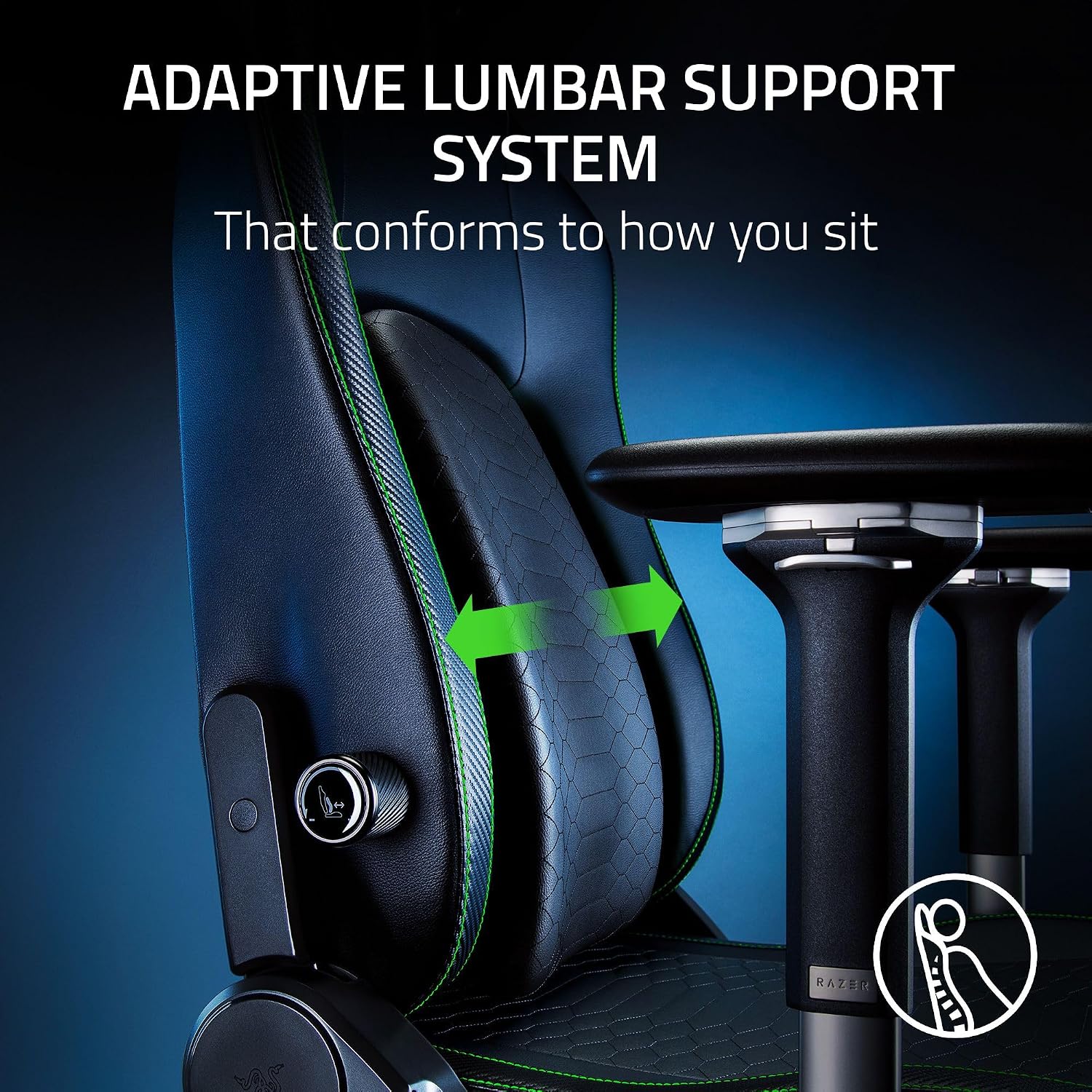 Razer Iskur V2 Gaming Chair: Adaptive Lumbar Support - Adjustable Lumbar Curve - High Density Foam Cushions - Reactive Seat Tilt &152-degree Recline - 4D Armrests - Synthetic Leather - Black