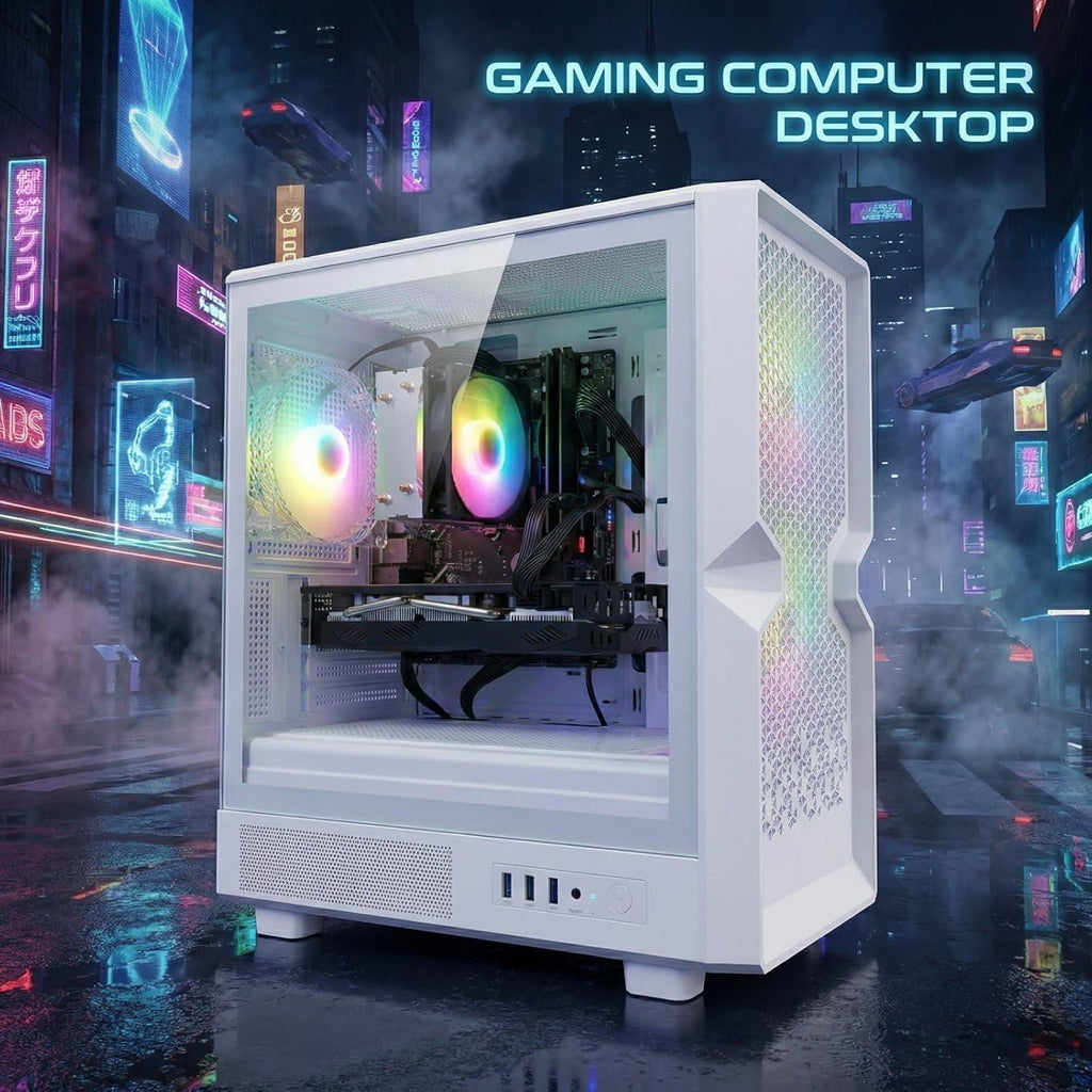 STGAubron Gaming PC Desktop Computer, Intel Core i7 up to 3.9GHz, Radeon RX 580 8G, 32GB RAM, 512GB SSD, WiFi 6, BT 5.0, RGB Fan x3, Windows 11 Home, White