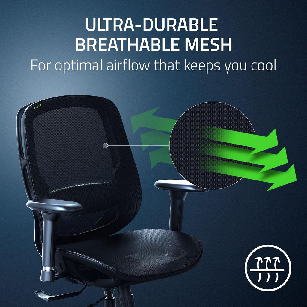 Razer Fujin Mesh Ergonomic Gaming Chair: Ultra-Durable & Breathable - 130 Degree Recline - Adjustable Lumbar Support - 3D Padded Armrests - Premium Frame - Sturdy Build