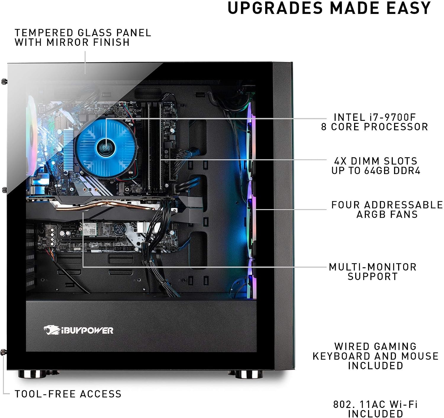 iBUYPOWER Gaming PC Computer Desktop Element 9260 (Intel Core i7-9700F 3.0Ghz, NVIDIA GeForce GTX 1660 Ti 6GB, 16GB DDR4, 240GB SSD, 1TB HDD, Wi-Fi & Windows 10 Home) Black