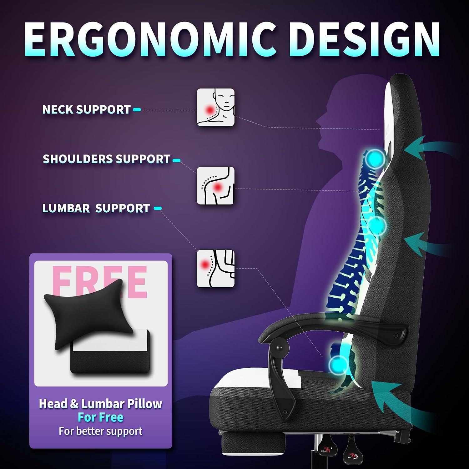 Gaming Chair Fabric, Ergonomic Computer Chair with Footrest, Video Gamer Chair with Pocket Spring Cushion,Linkage Armrests and Headrest Lumbar Support,Swivel Height Adjustable Office Chair for Adults