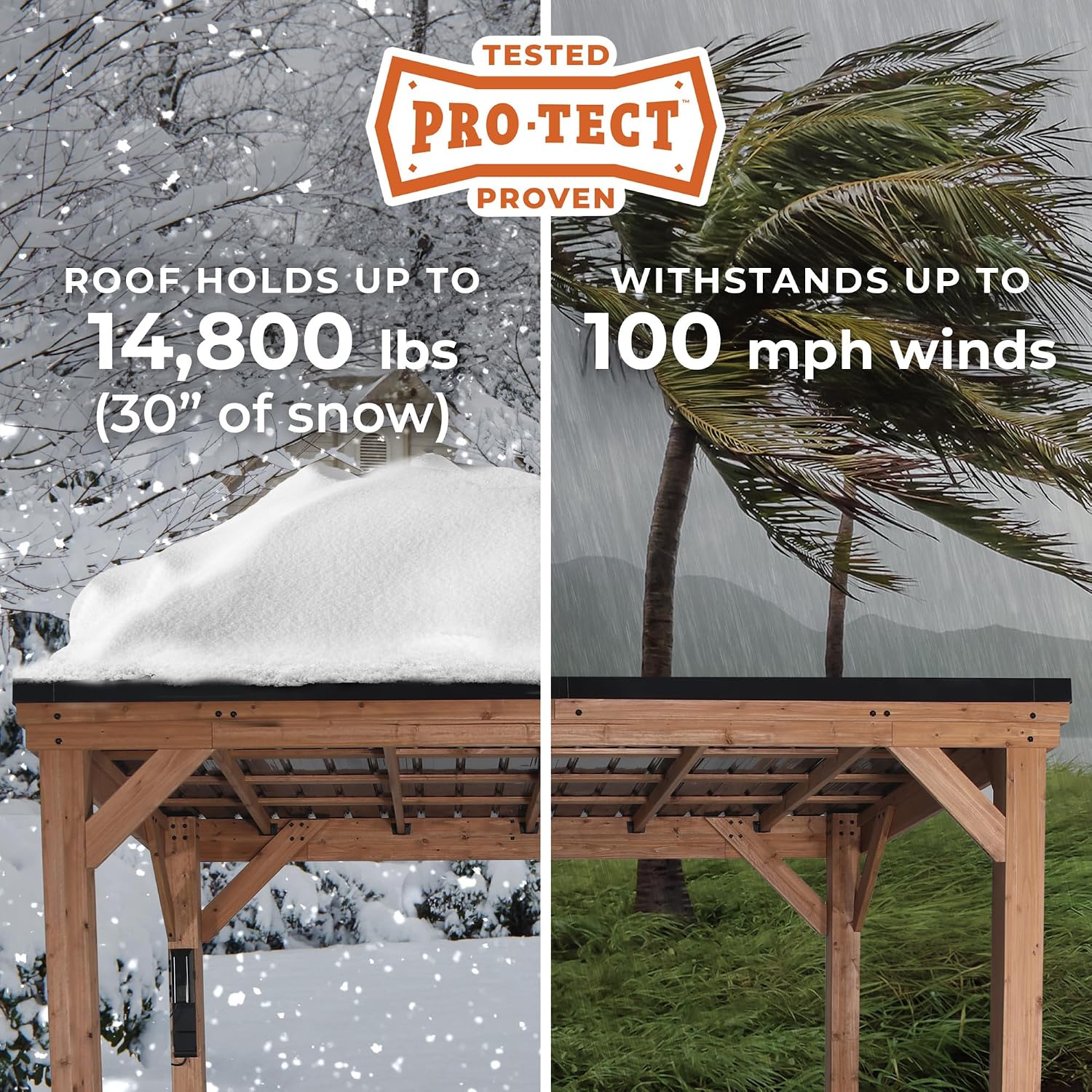 Backyard Discovery Arcadia 24' x 12' Cedar Wood Outdoor Gazebo Pavilion with Hardtop Galvanized Steel Slope Roof, Snow Support, Wind Resistance, PowerPort, Shade for Garden, Patio, Deck, Entertaining