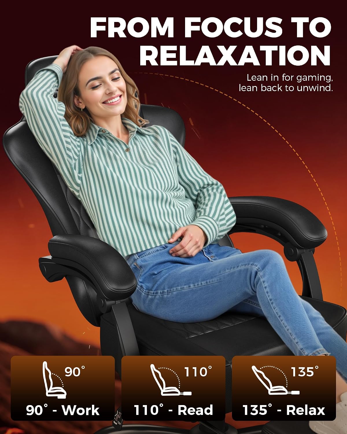 GTPLAYER Big and Tall Gaming Chair with Footrest, Computer Office Chair with Pocket Spring Cushion, Linkage Armrests, Comfortable Leather Computer Chair
