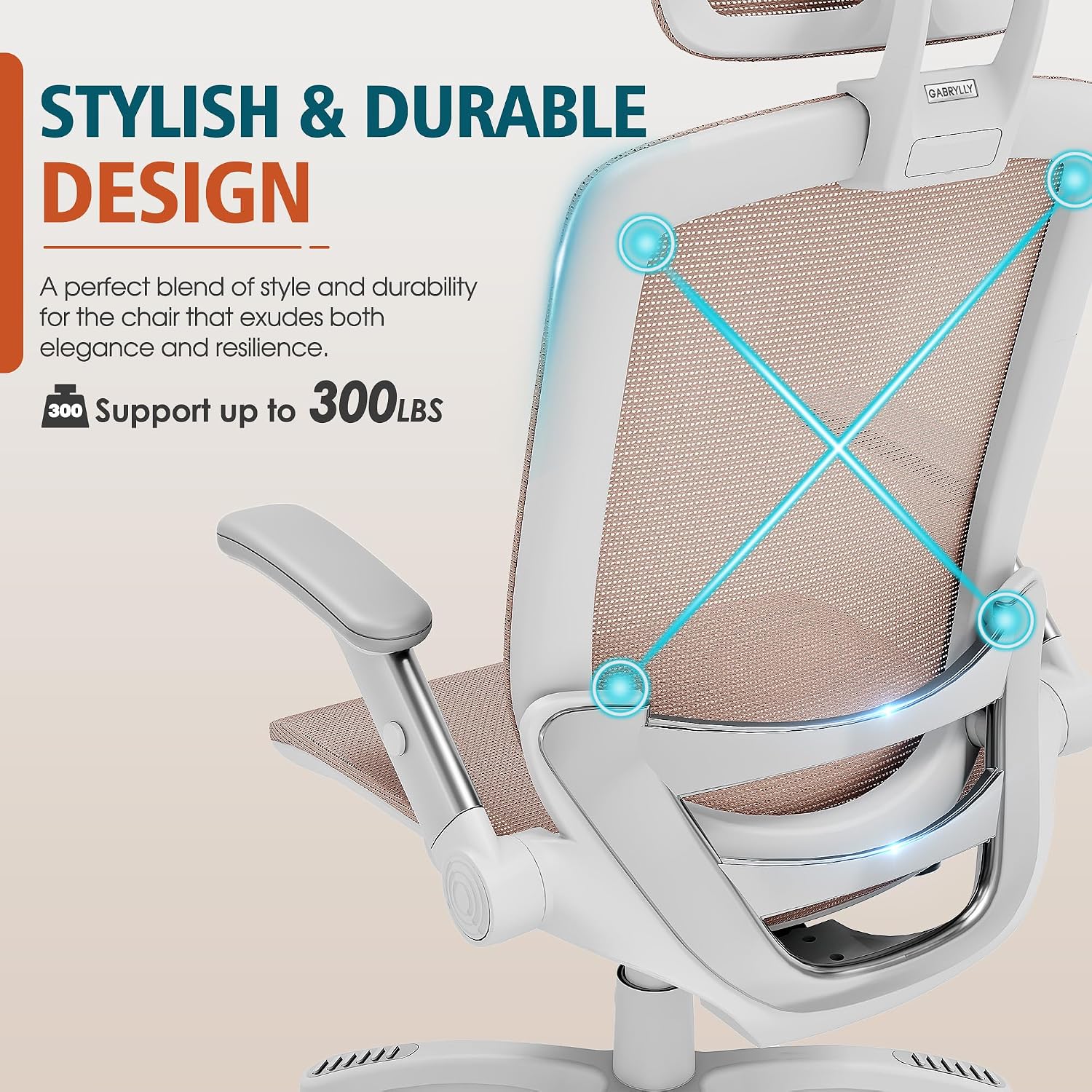 GABRYLLY Ergonomic Office Chair, High Back Home Desk Chair with Headrest, Flip-Up Arms, 90-120° Tilt Lock and Wide Cushion, 300LBS Mesh Chairs for Man Woman, White Task Chair(Pink,GY01WPK)