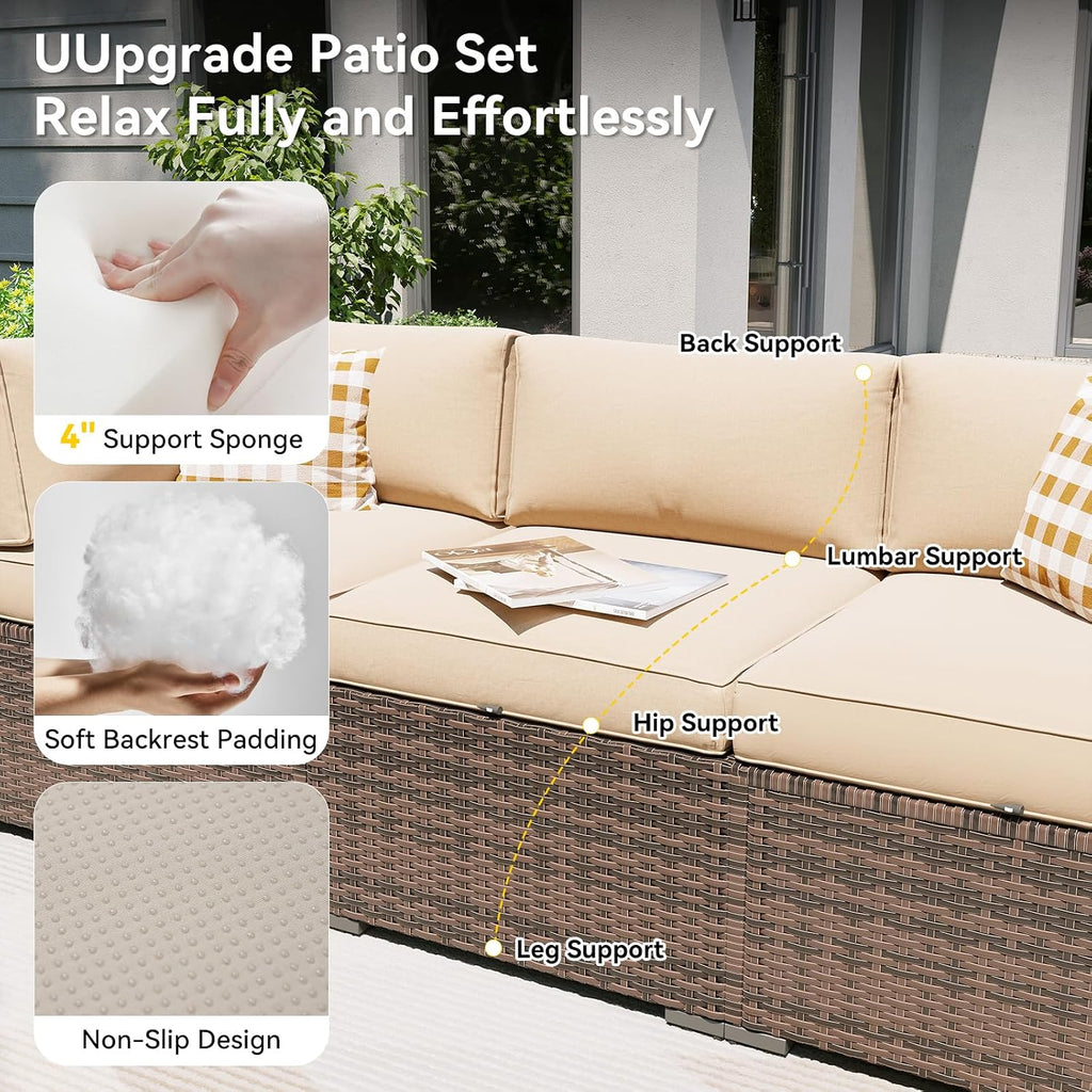 Aoxun Patio Furniture Set, 11 Piece Outdoor Sectional Sofas with Waterprool Cover, 10 Seats Wicker Rattan Outdoor Furniture Patio Conversation Set for Backyard, Garden (Brown Rattan Begin Cushions)