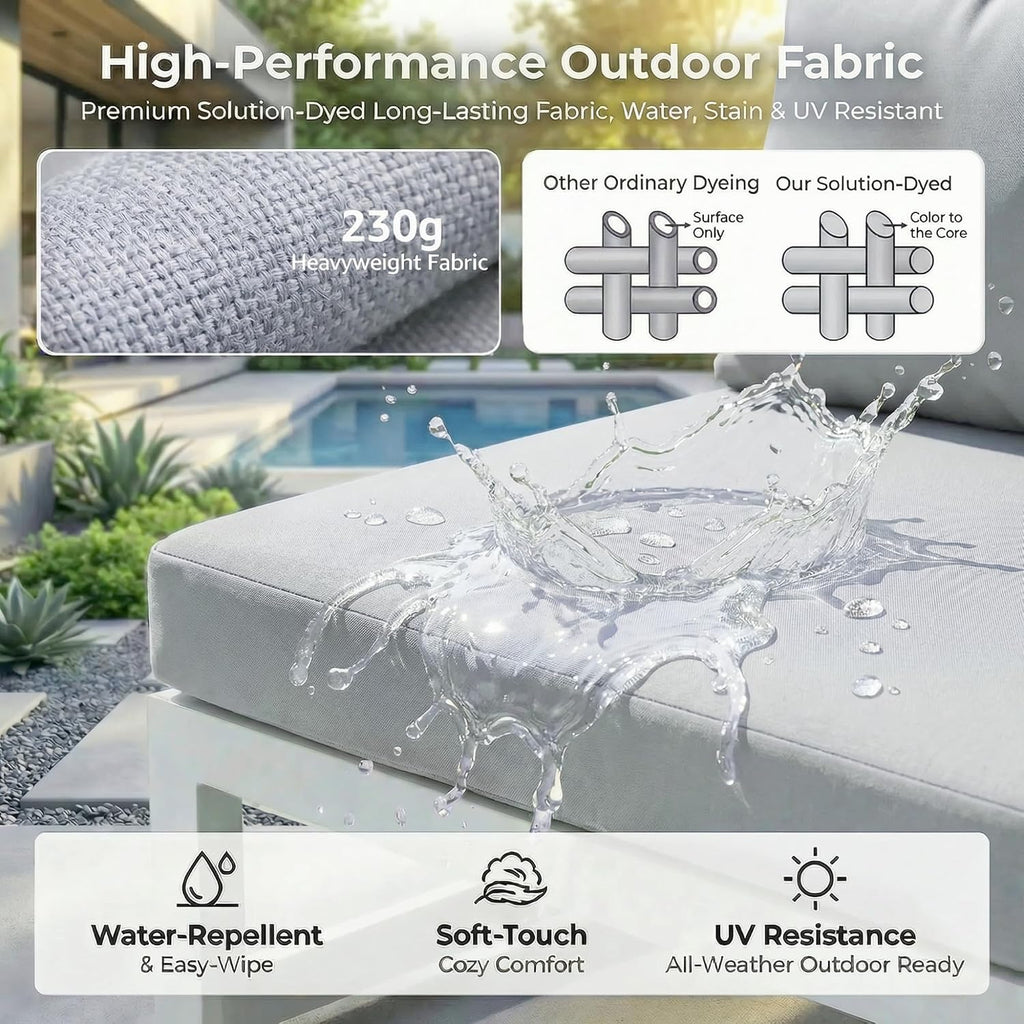 RADIATA 9 Piece Luxury Aluminum Outdoor Sectional Sofa with Rectangular Fire Pit Table, Oversized L Shaped Patio Furniture Set, 29' Deep Wide Seat, 500 lbs Heavy Duty Conversation Set for Yard, White