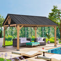 COOS BAY 11x13 Hardtop Gazebo with Cedar Wood Frame, Galvanized Steel Gable Roof with UV Protection for Garden, Patio, Poolside, Backyard, Natural Wood/Black