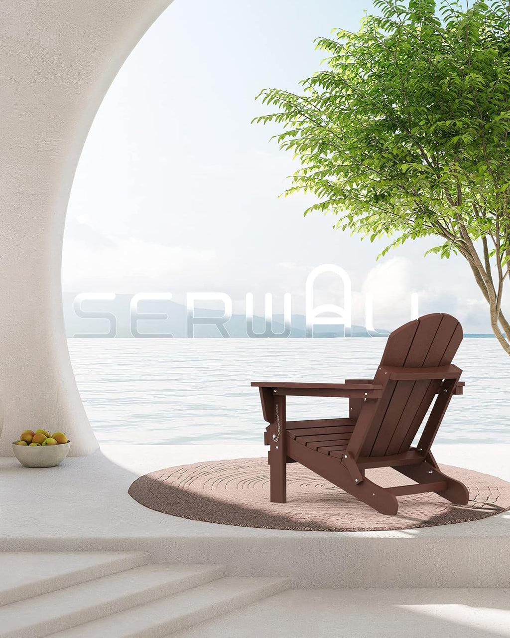 SERWALL Folding Adirondack Chair with Cup Holder for Outdoor, All-Weather Patio Chairs with Wood Texture, Fire Pit Chairs for Deck Porch Garden (Folding Coffee)