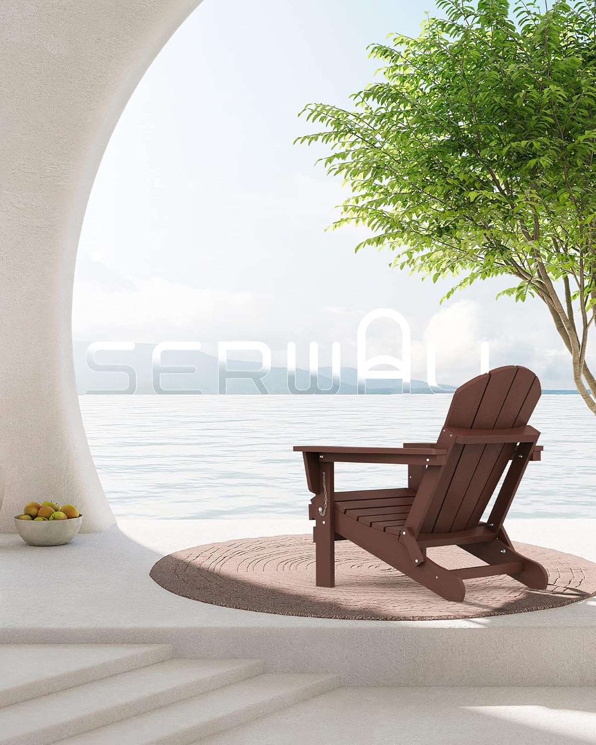 SERWALL Folding Adirondack Chair with Cup Holder for Outdoor, All-Weather Patio Chairs with Wood Texture, Fire Pit Chairs for Deck Porch Garden (Folding Coffee)