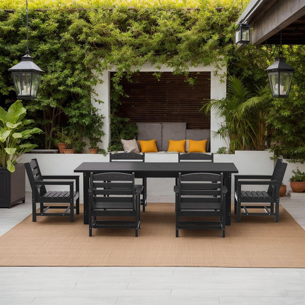 TenKa HDPE Patio Outdoor Furniture Set，Dining Table and Chairs,Outdoor Table with Umbrella Hole, Outdoor Dining Set for Garden, Backyard, Lawn, and Poolside (Black, 2 Chairs)