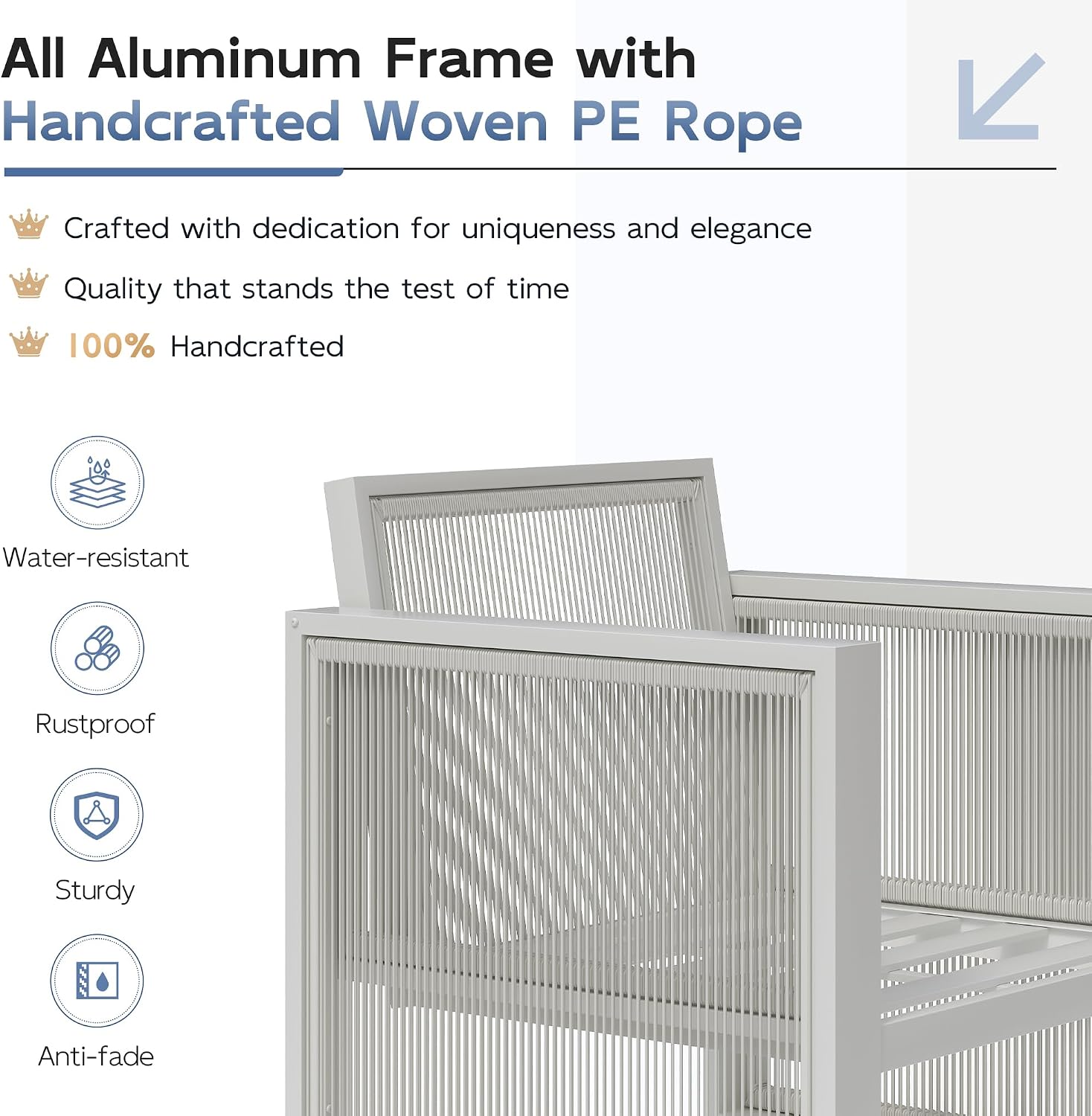 Amopatio Aluminum Patio Furniture Set with Ottoman, 5 Piece Modern Aluminum Outdoor Furniture, with 5' Beige Thickend Cushions, for Garden, Porch, Balcony, Light Grey Frame