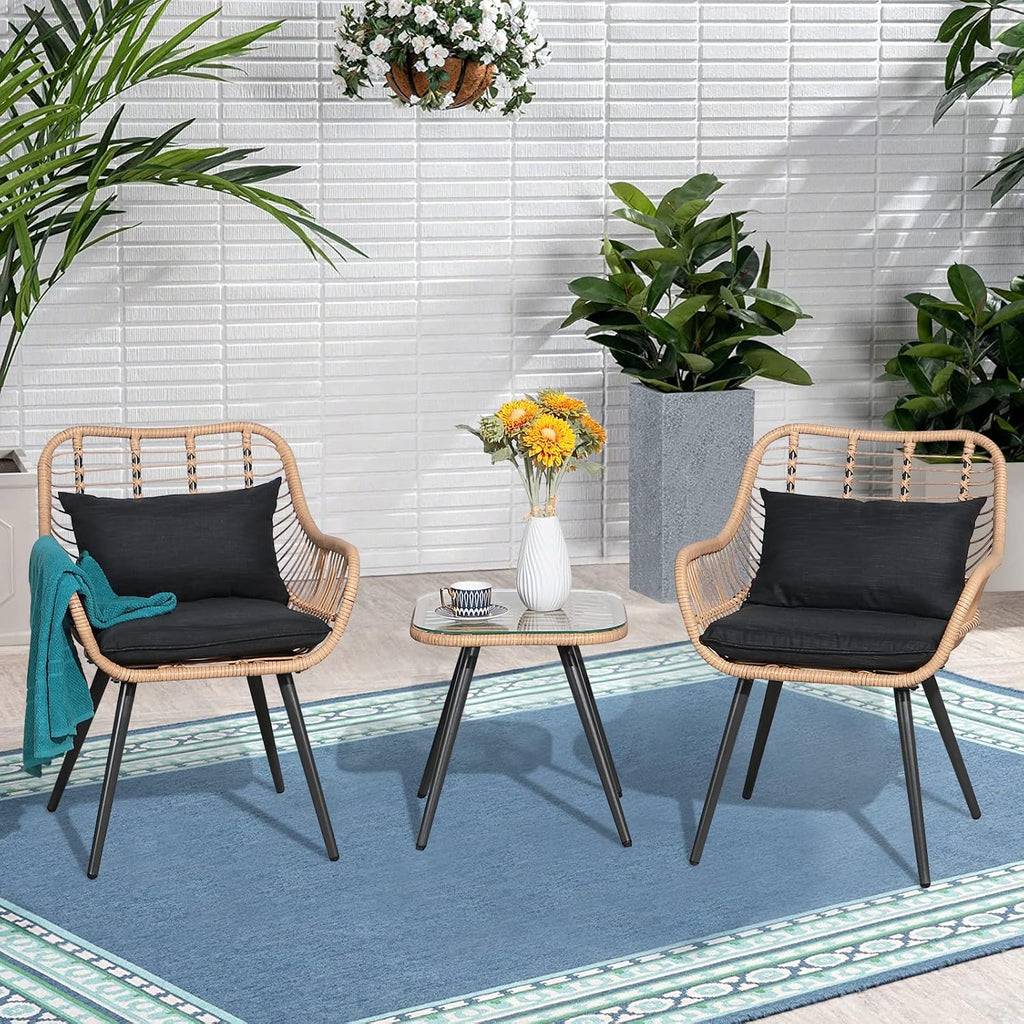 Verano Garden Set of 2 Patio Dining Chairs, Outdoor Wicker Seating Set with Soft Cushion for Indoor & Outdoor Use, Modern Wicker Dining Chairs for Backyard