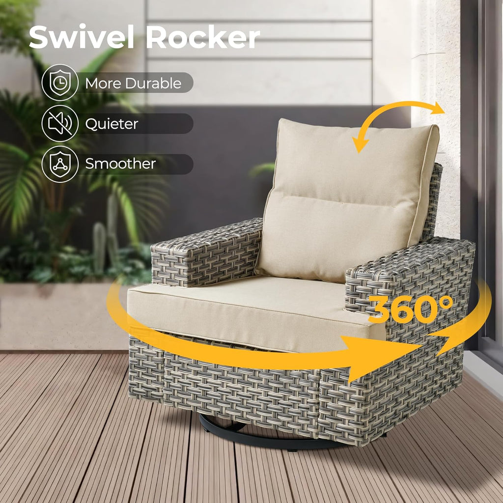 HOOOWOOO Outdoor Sectional Patio Furniture Set,9 Pieces Wicker Conversation Sets L Shaped Couch,Extra Deep Out Door Sofa Outside Furniture with Swivel Chairs,Beige