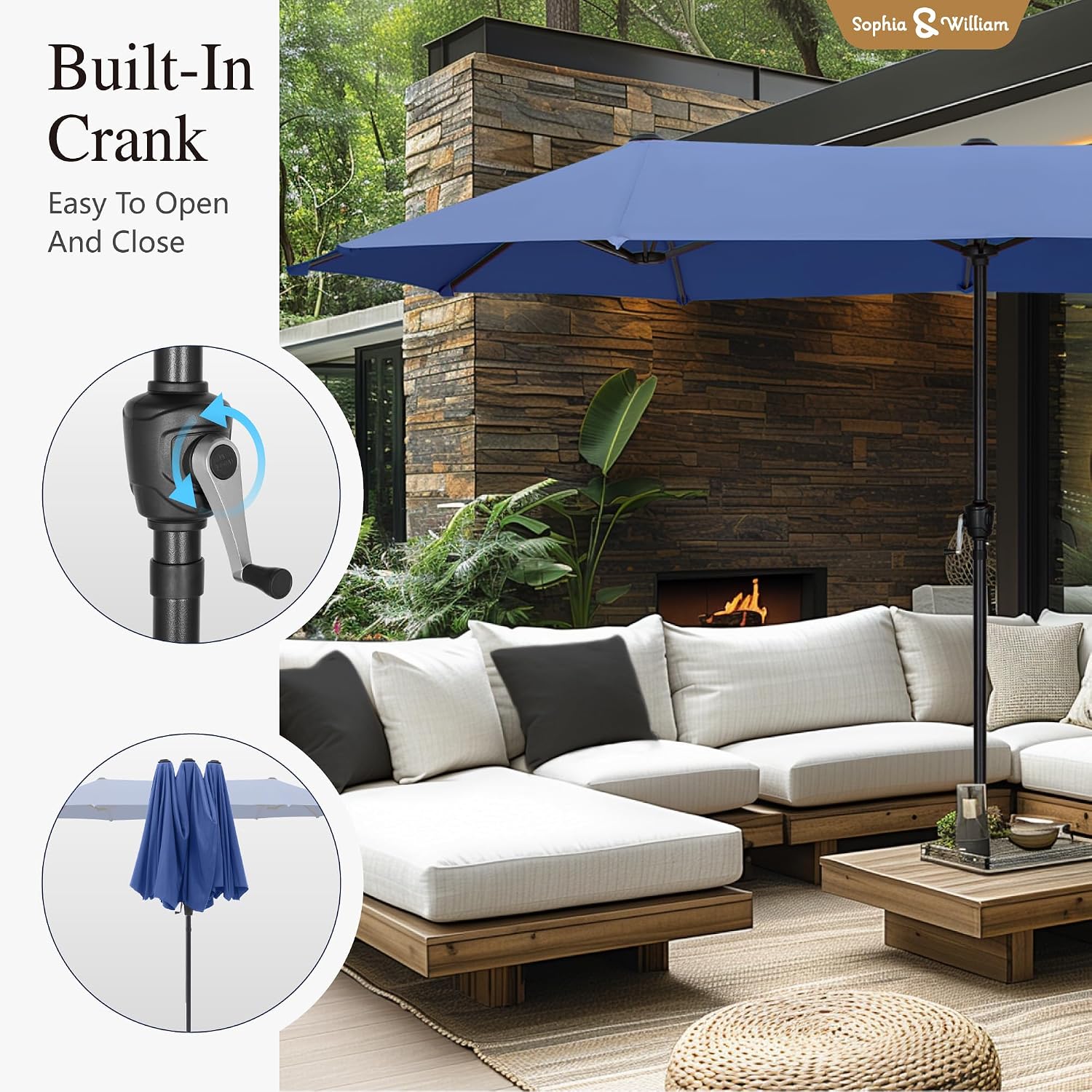 Sophia & William Patio Set with Umbrella 8 Pieces Outdoor Dining Set for 6 with 13ft Double-Sided Patio Umbrella Navy, 6 x Swivel Patio Chairs, 1 Metal Table for Lawn Garden