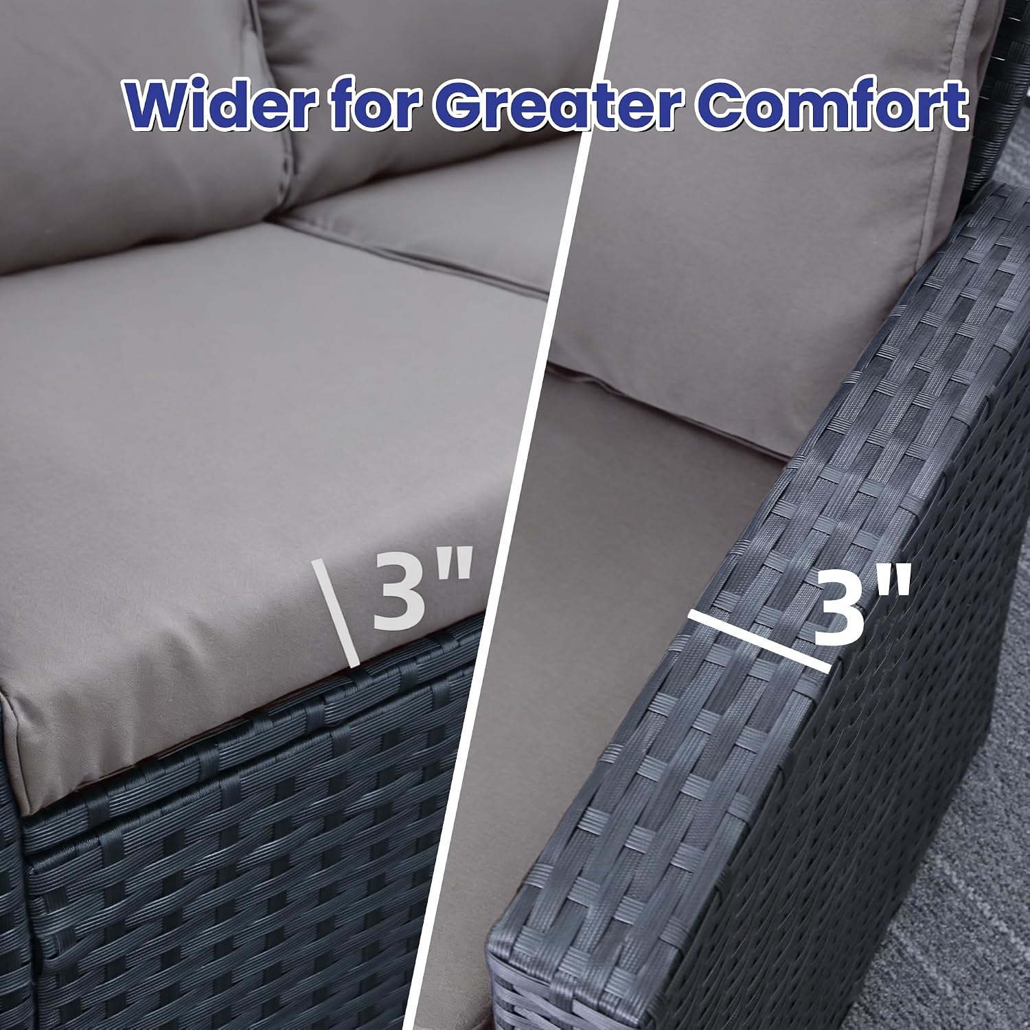 FHFO 4 Piece Patio Furniture Set, Wicker Outdoor Conversation Furniture Set, All Weather Patio Sofa Couch with Cushion & Glass Table, Black/Grey