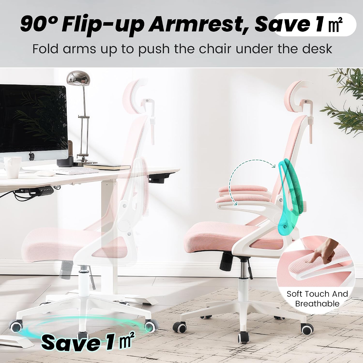 Fizzin Ergonomic Office Chair, 400 LBS Desk Chair with Adjustable Lumbar Support, High Back Breathable Mesh Computer Chair Rolling Work Swivel Task Chairs, Comfy Home Office Desk Chair (Pink)